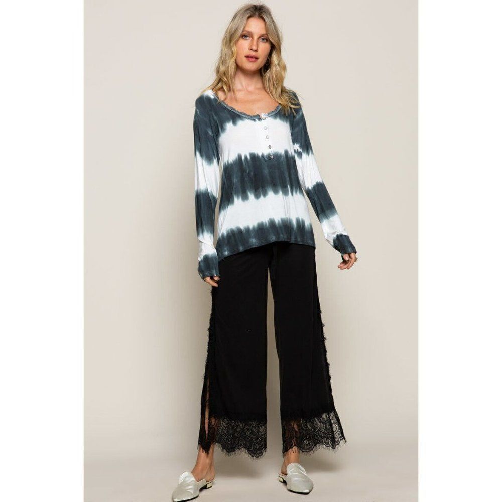 SALE! POL Soft Knit White Indigo Stripe Tunic Shirt Tie Dye Summer Springs - Picture 3 of 7